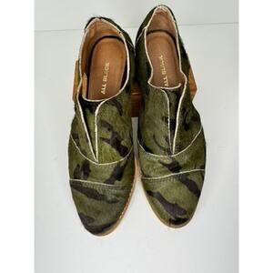 ALL BLACK Women's Camo Haircalf Cutout Flats Size 37 Green Loafer Style Shoes
